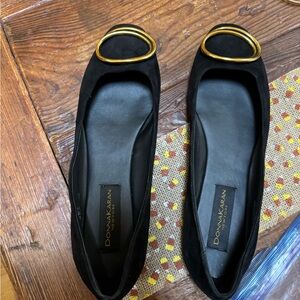 Donna Karan Black Flats with Gold Accents used great shape